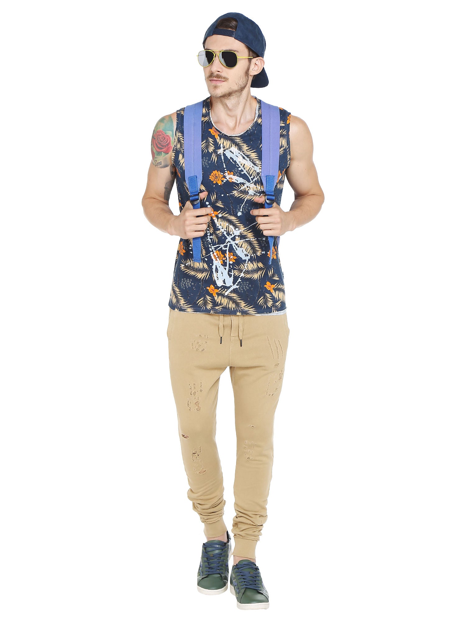 Blue Floral & Fauna Tank Top