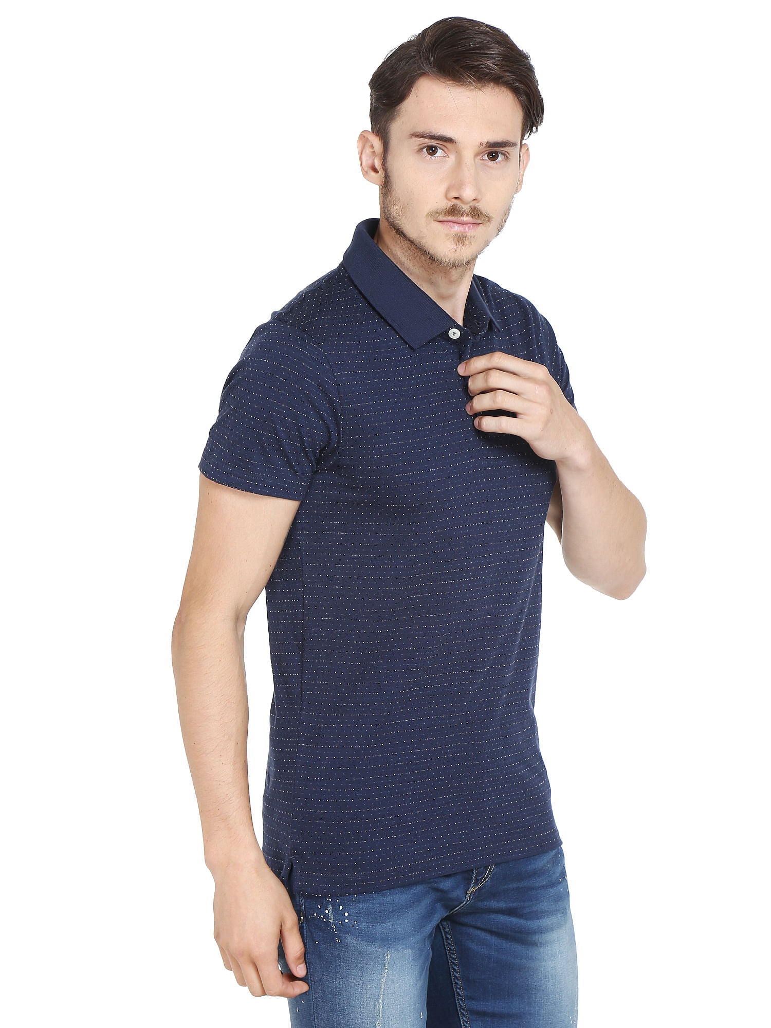 Blue Printed Polo T-Shirt