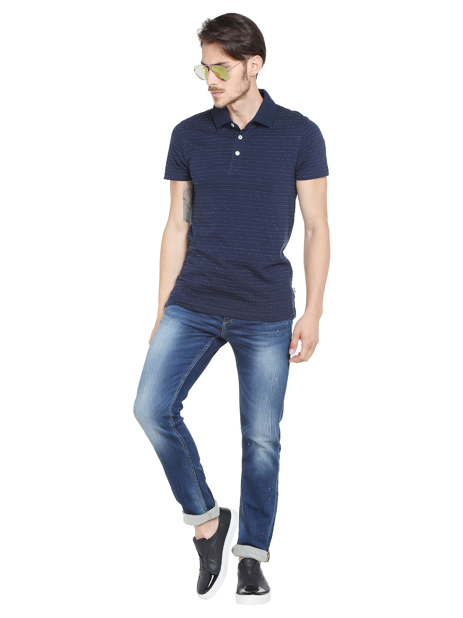 Blue Printed Polo T-Shirt