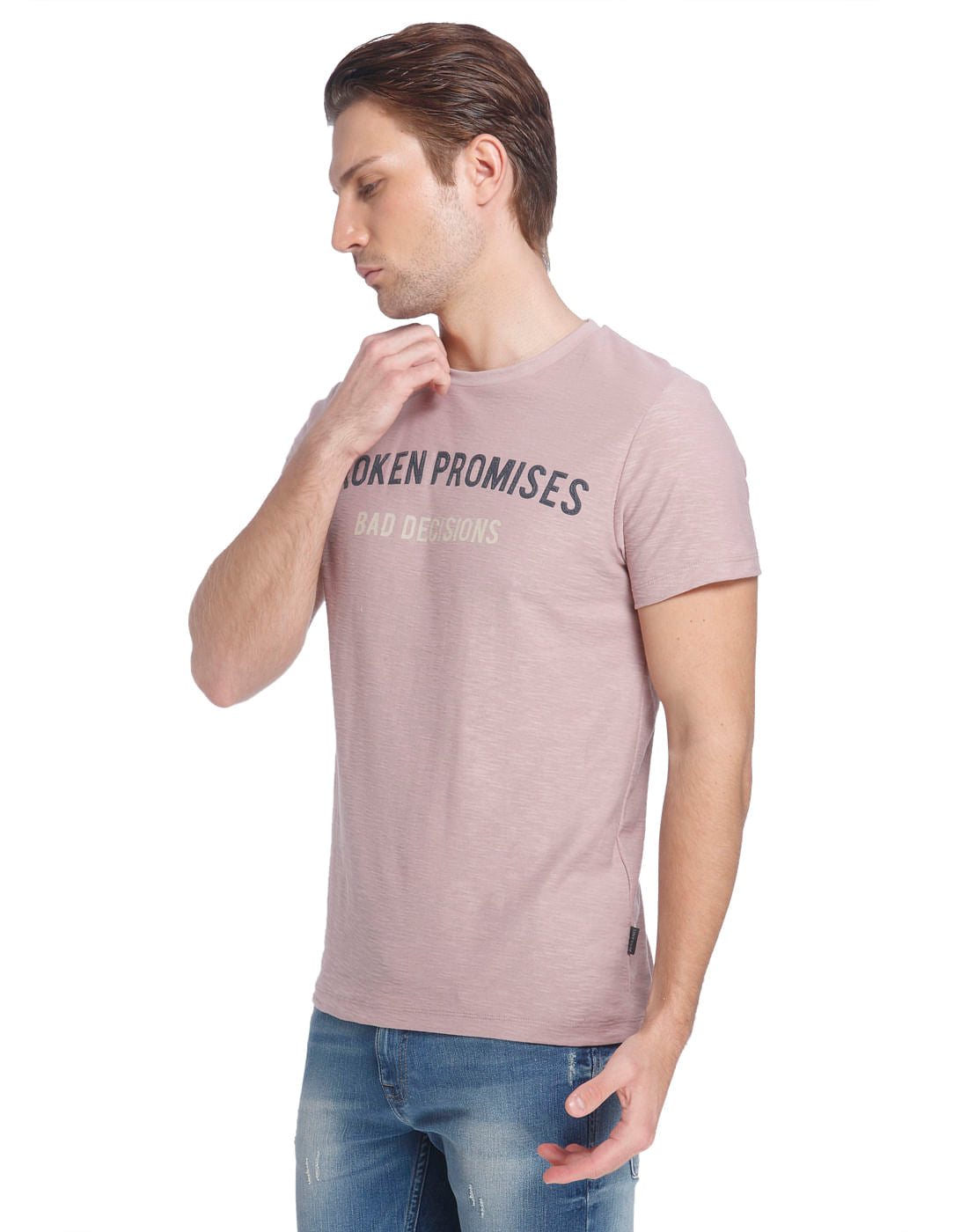Purple Crew Neck Slogan T-Shirt