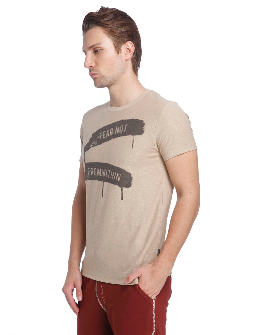 Brown Crew Neck Slogan T-Shirt