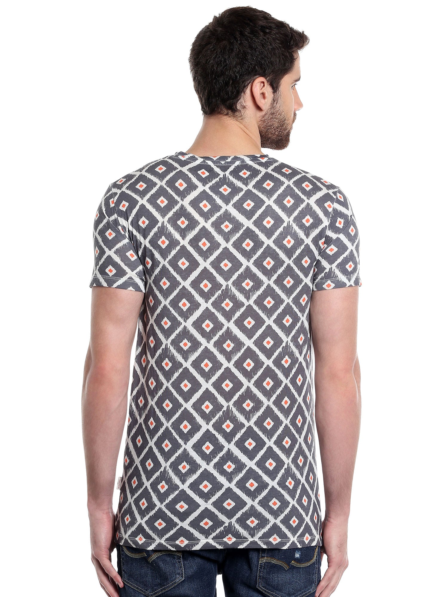 Ikat Print Grey Crew Neck T-Shirt