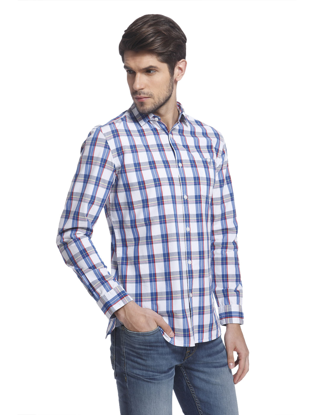 Checks White/Blue Casual Shirt