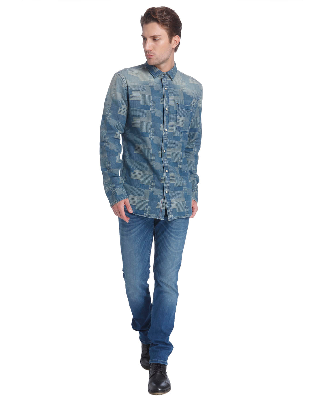 Blue Tile Print Slim Shirt
