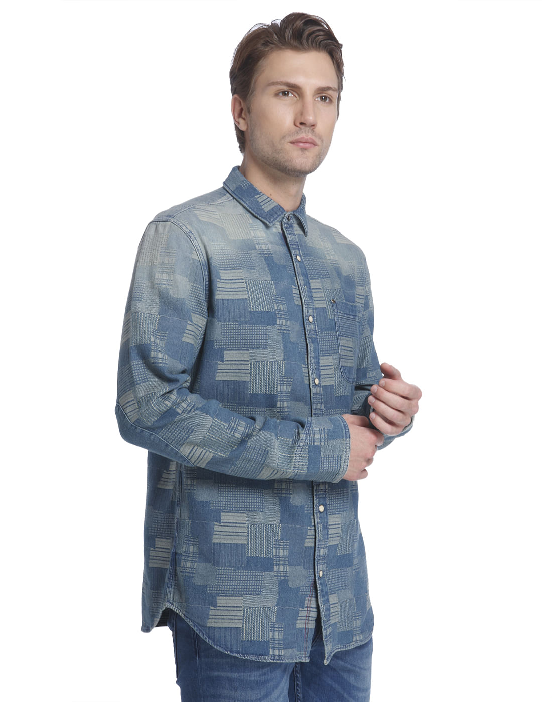 Blue Tile Print Slim Shirt