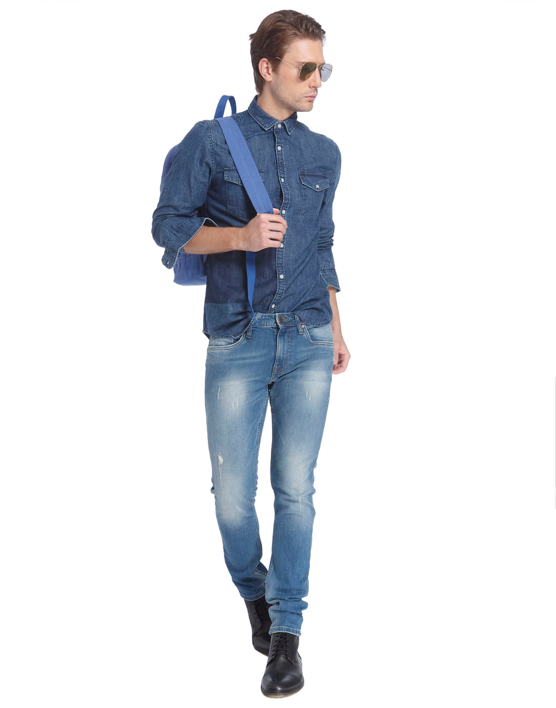 Light Blue Denim Patchwork Shirt