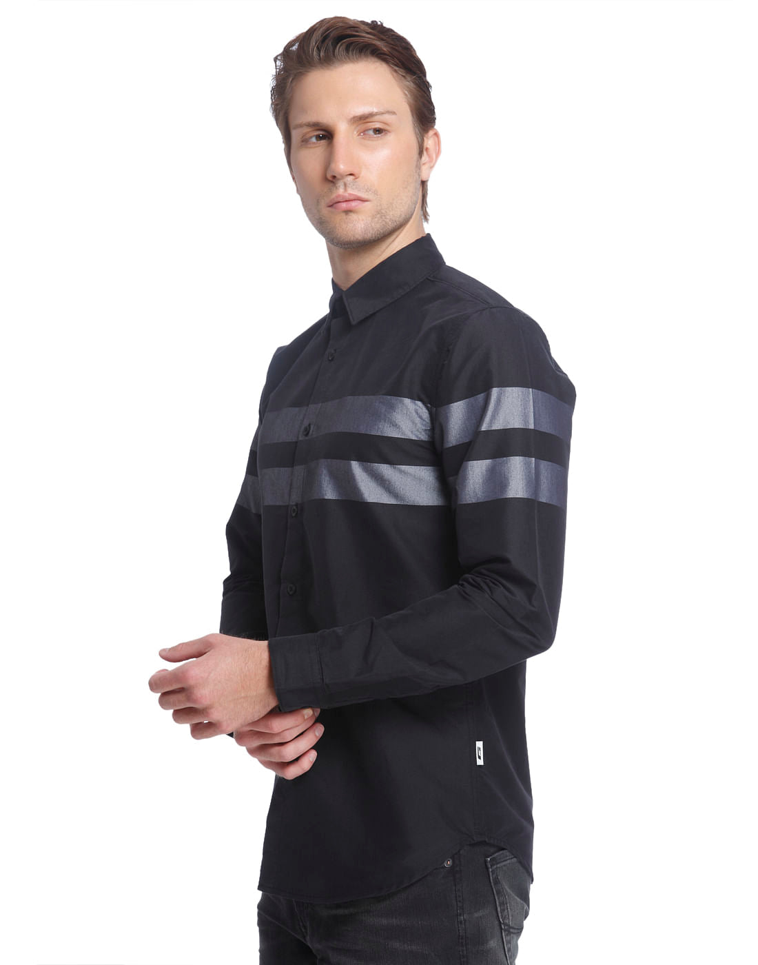 Black Shirt With Grey Stripes