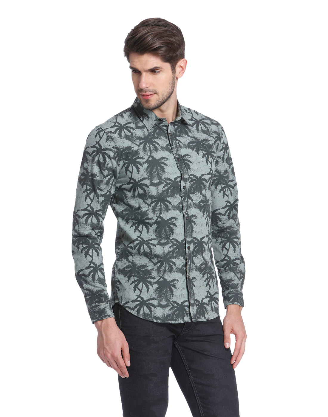 All-Over Print Grey Casual Shirt