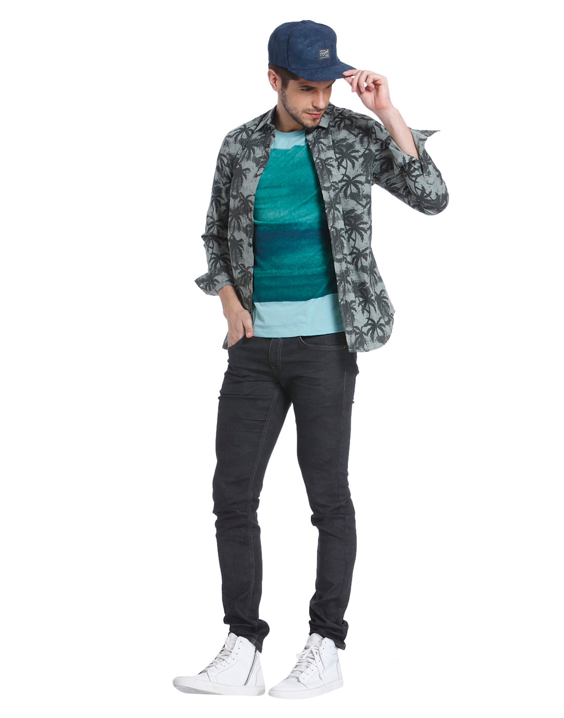 All-Over Print Grey Casual Shirt