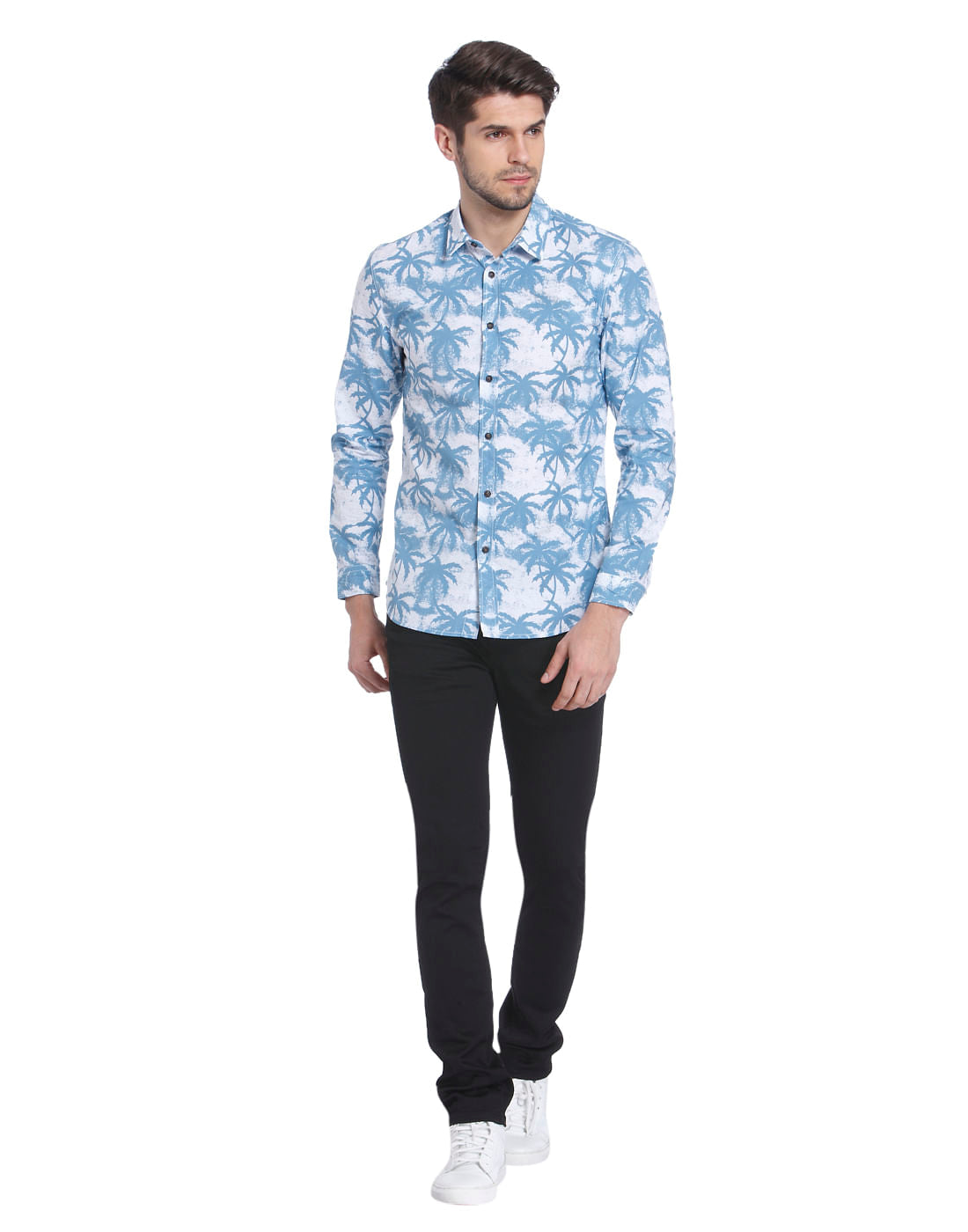 All-Over Print White Casual Shirt