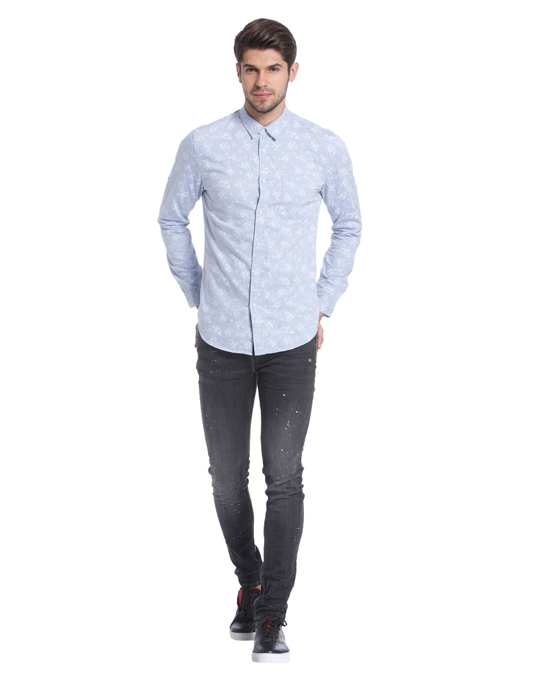 All-Over Print Blue Casual Shirt