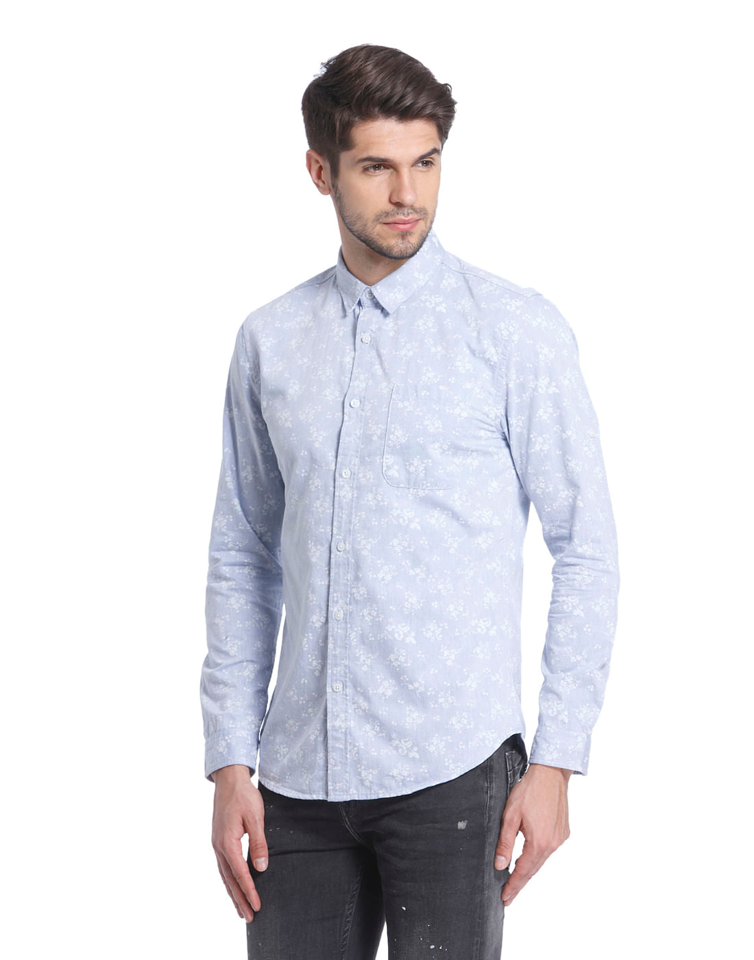 All-Over Print Blue Casual Shirt