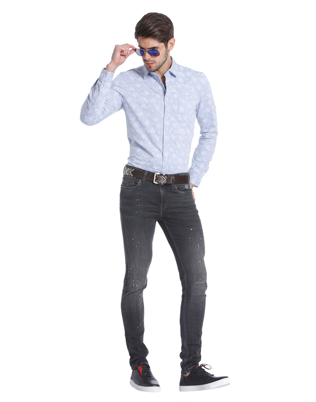 All-Over Print Blue Casual Shirt