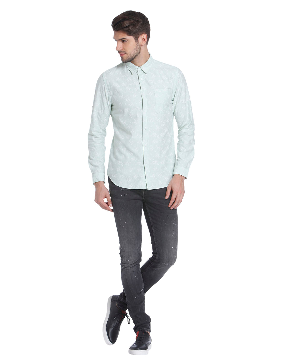 All-Over Print Green Casual Shirt