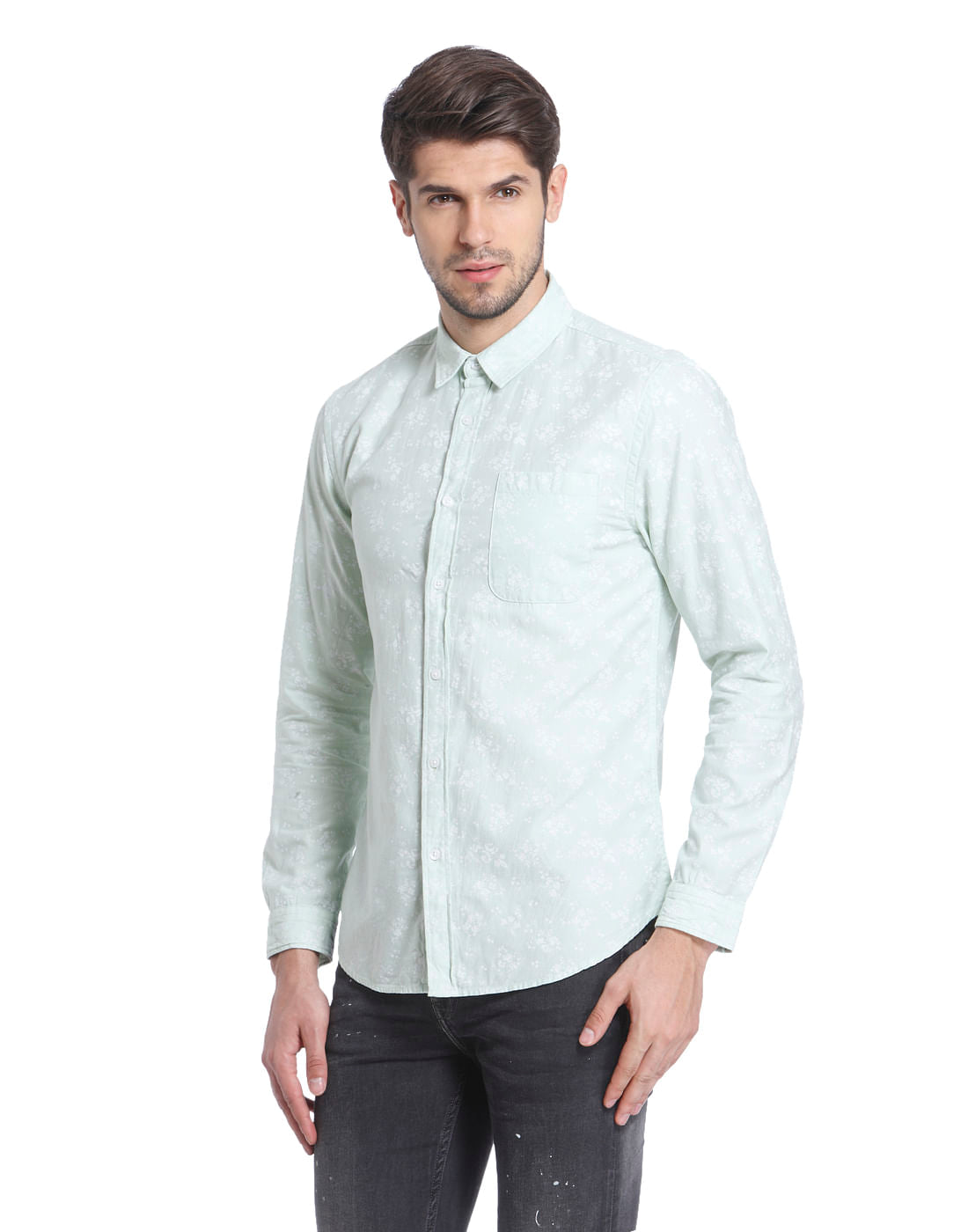 All-Over Print Green Casual Shirt