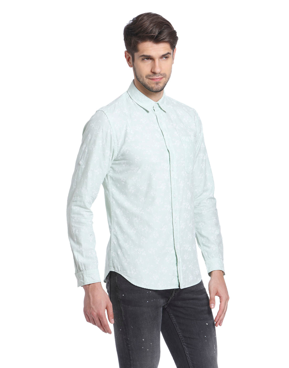 All-Over Print Green Casual Shirt
