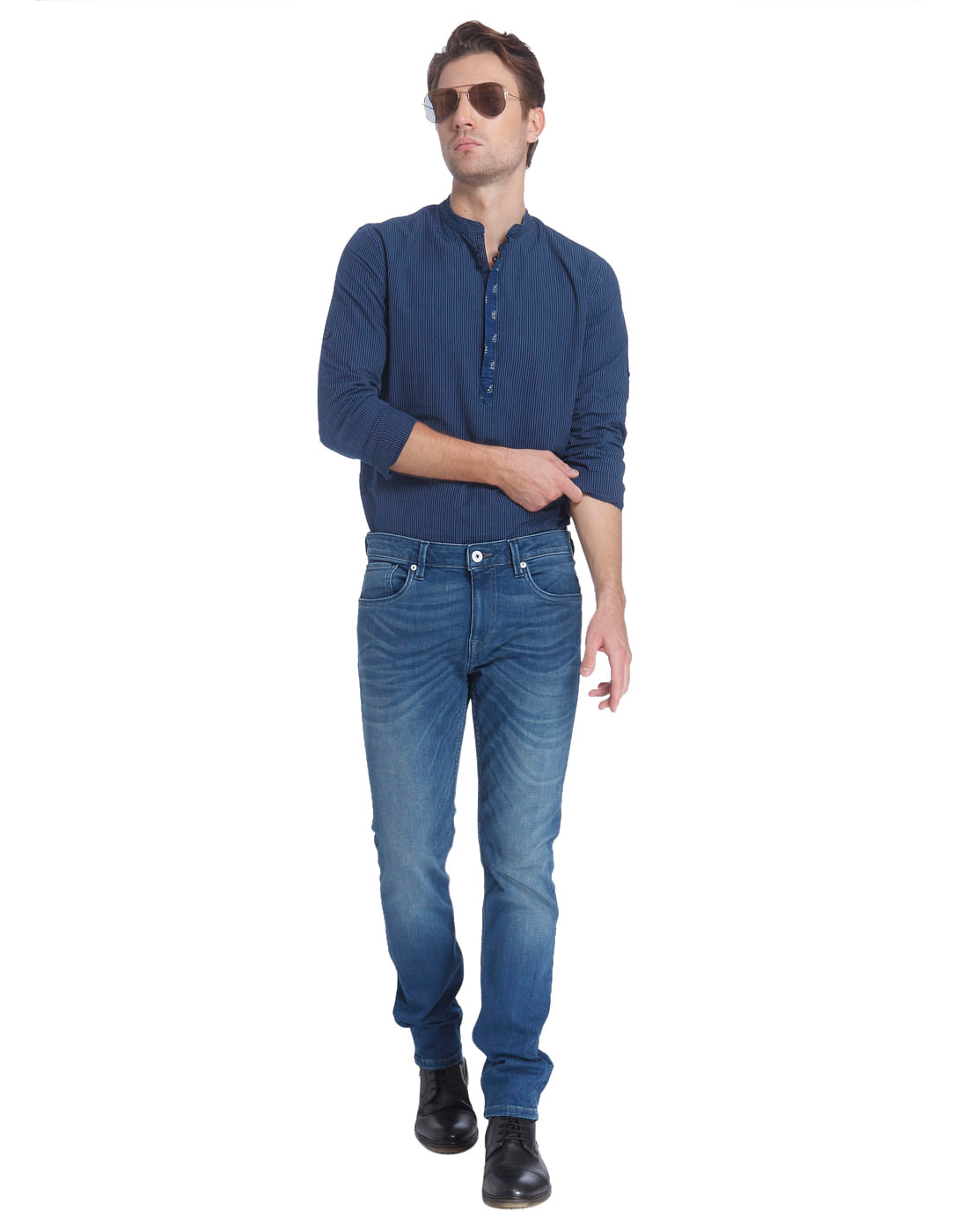 Dark Blue Striped Shirt