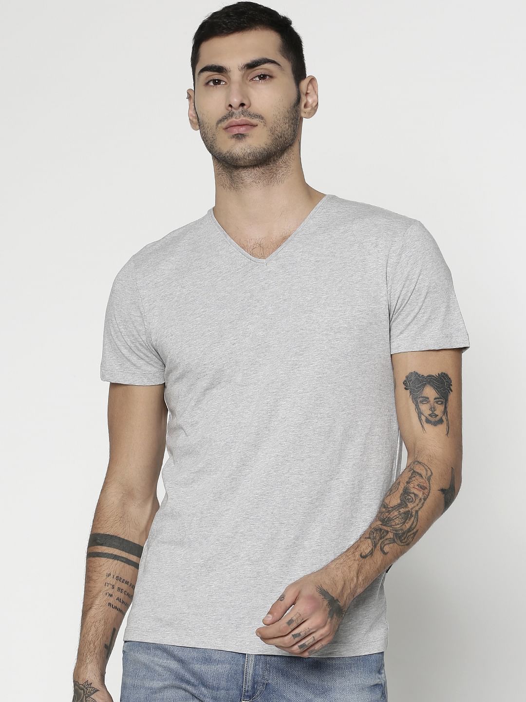 Grey Slim Fit V-Neck T-Shirt