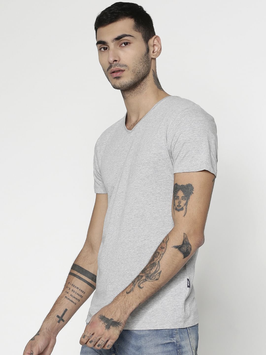 Grey Slim Fit V-Neck T-Shirt
