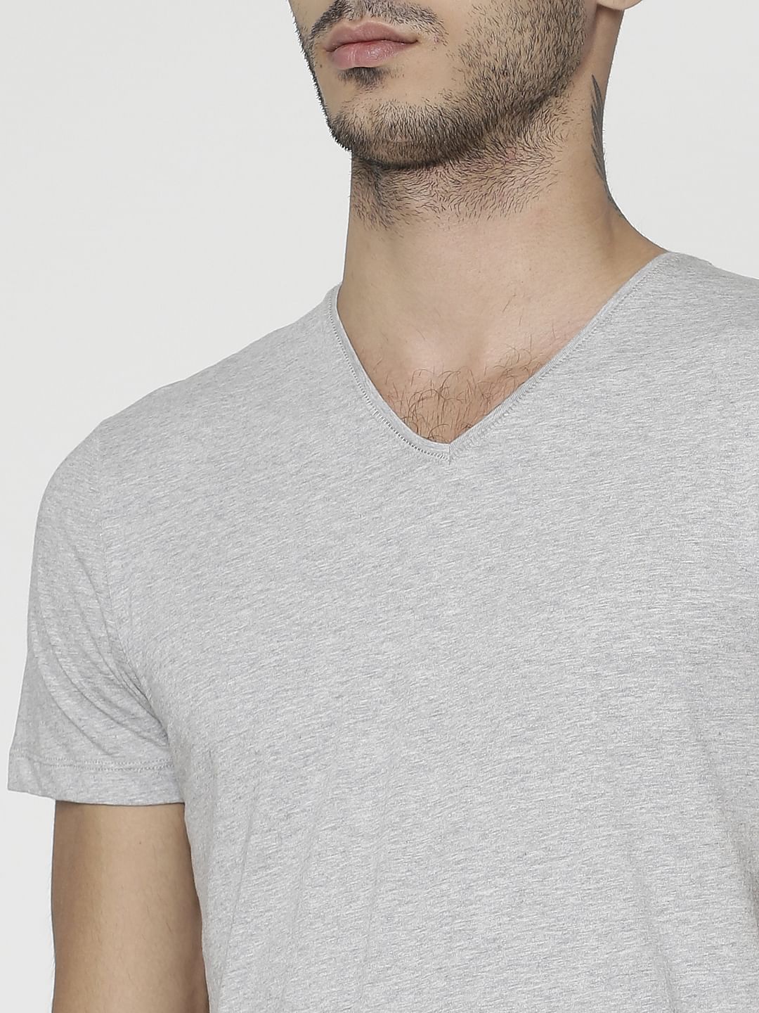 Grey Slim Fit V-Neck T-Shirt