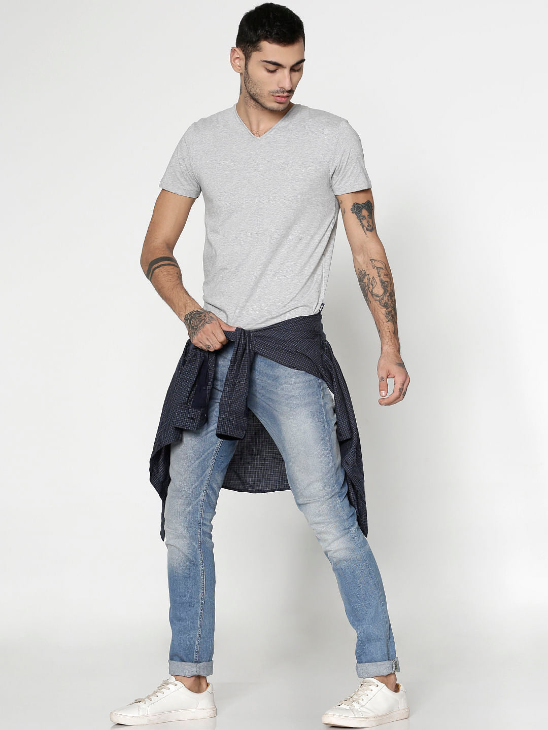 Grey Slim Fit V-Neck T-Shirt