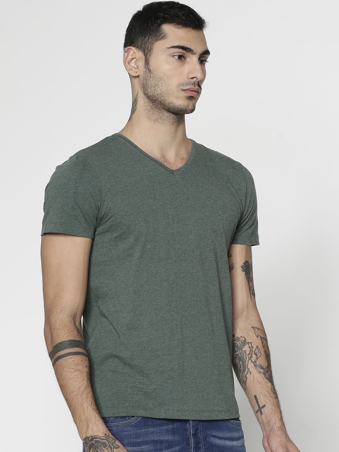 Green Slim Fit V-Neck T-Shirt