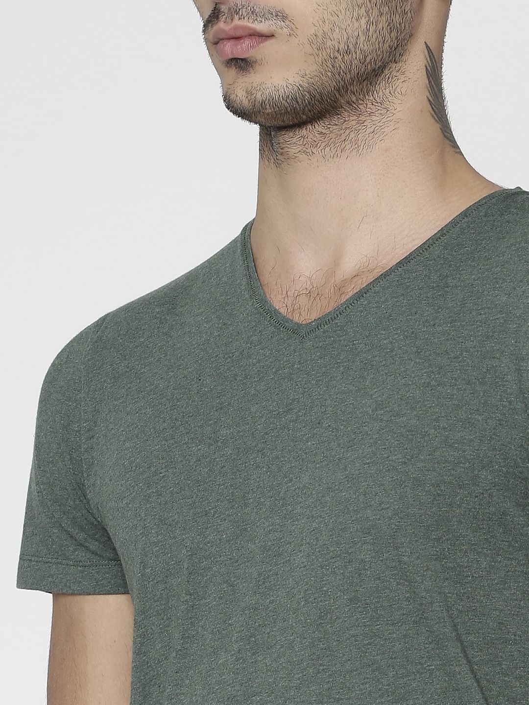 Green Slim Fit V-Neck T-Shirt