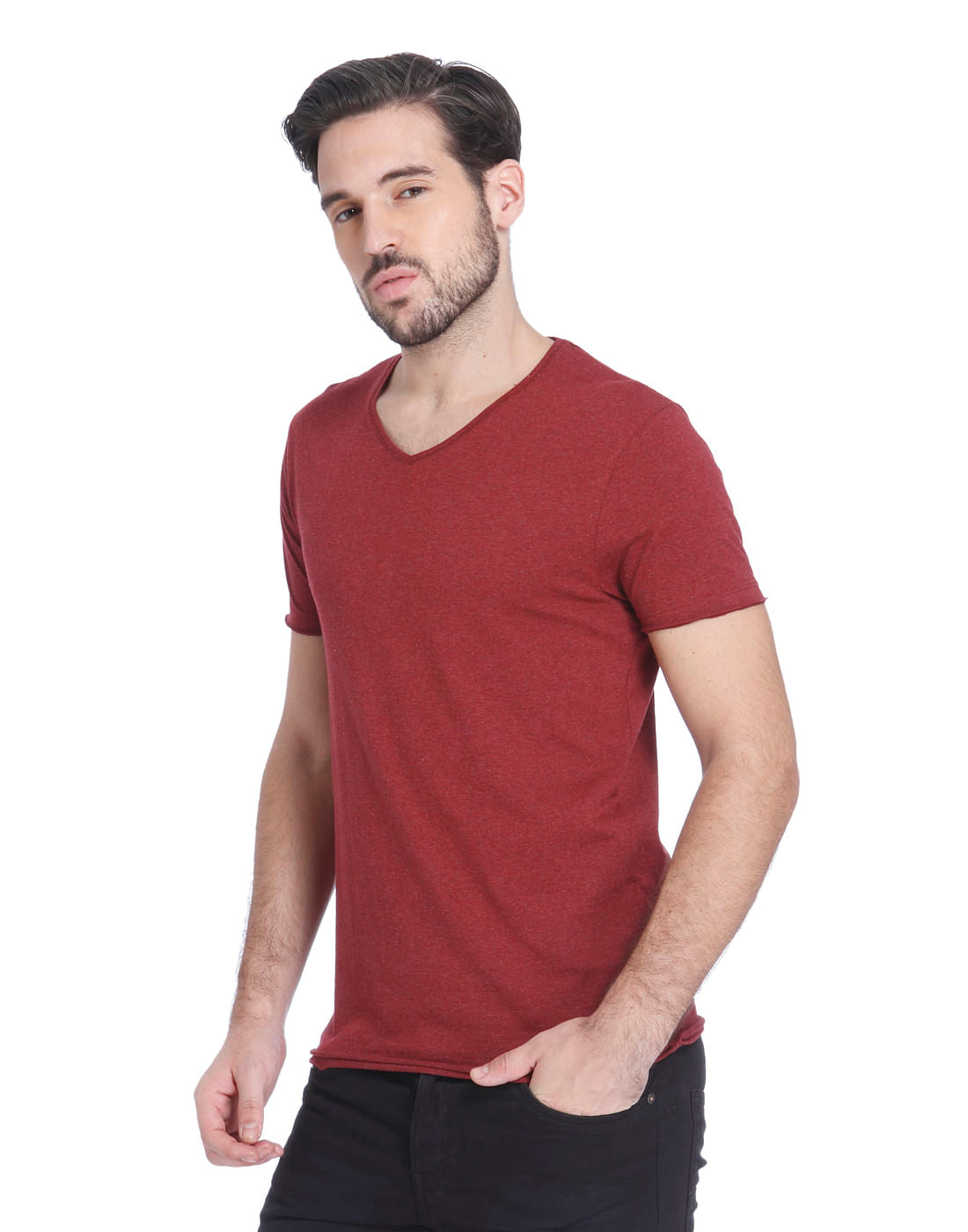 Maroon Slim Fit V-Neck T-Shirt