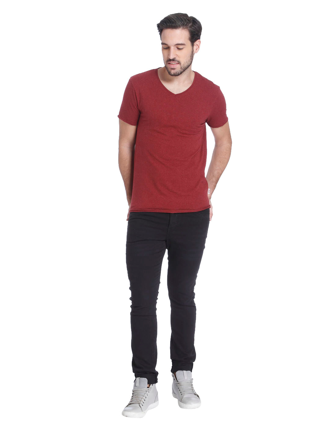 Maroon Slim Fit V-Neck T-Shirt