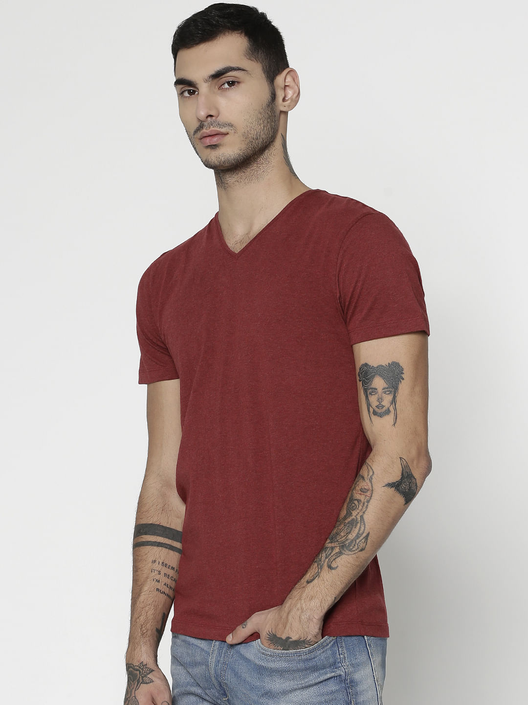 Red Slim Fit V-Neck T-Shirt