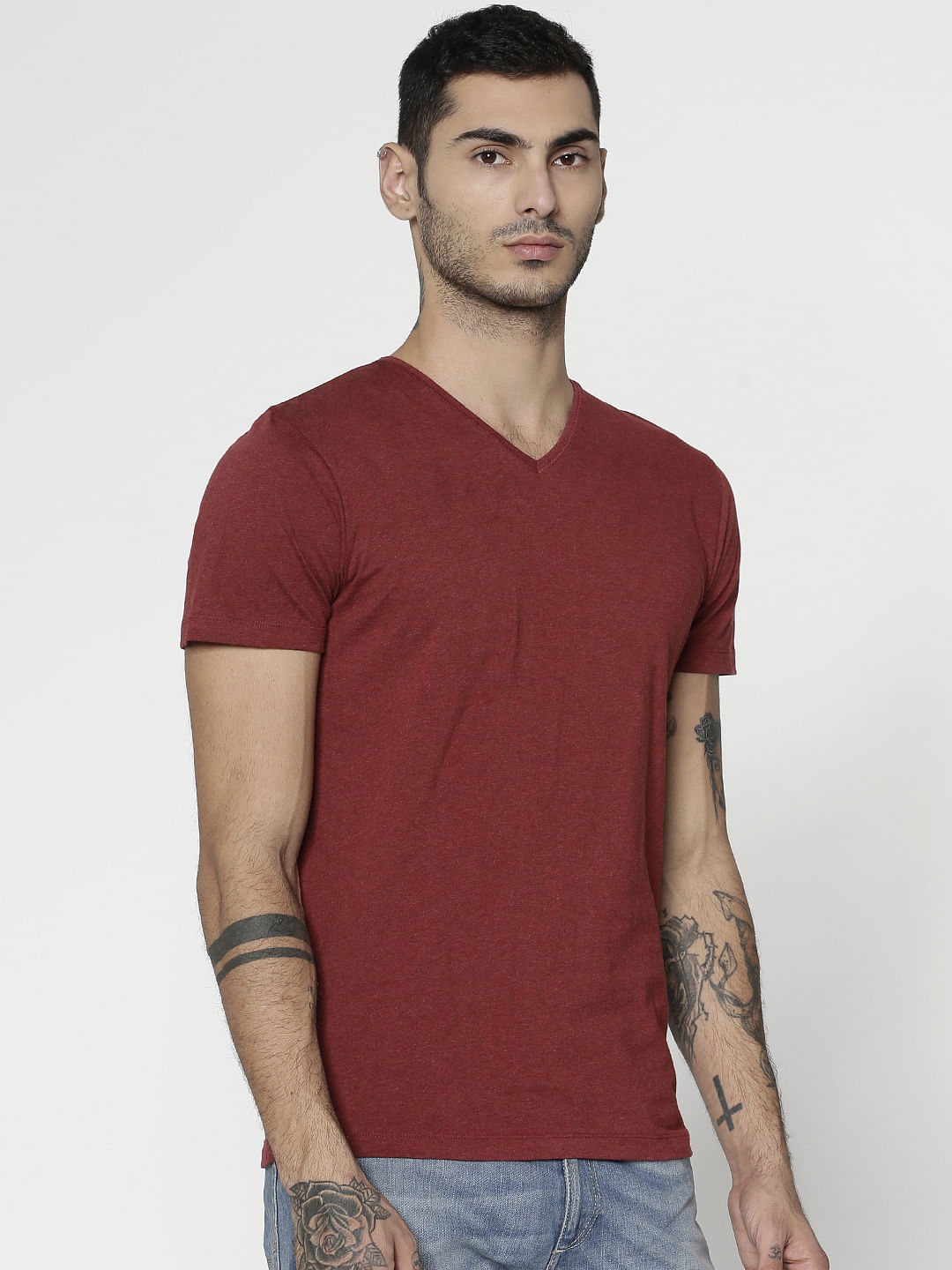 Red Slim Fit V-Neck T-Shirt