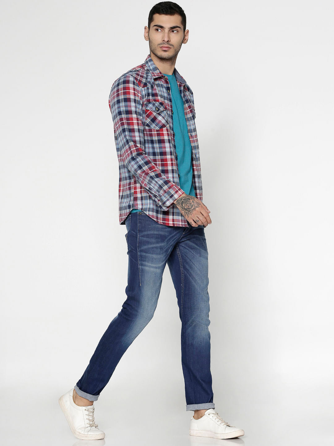 Azure Blue Slim Fit Crew Neck T-Shirt