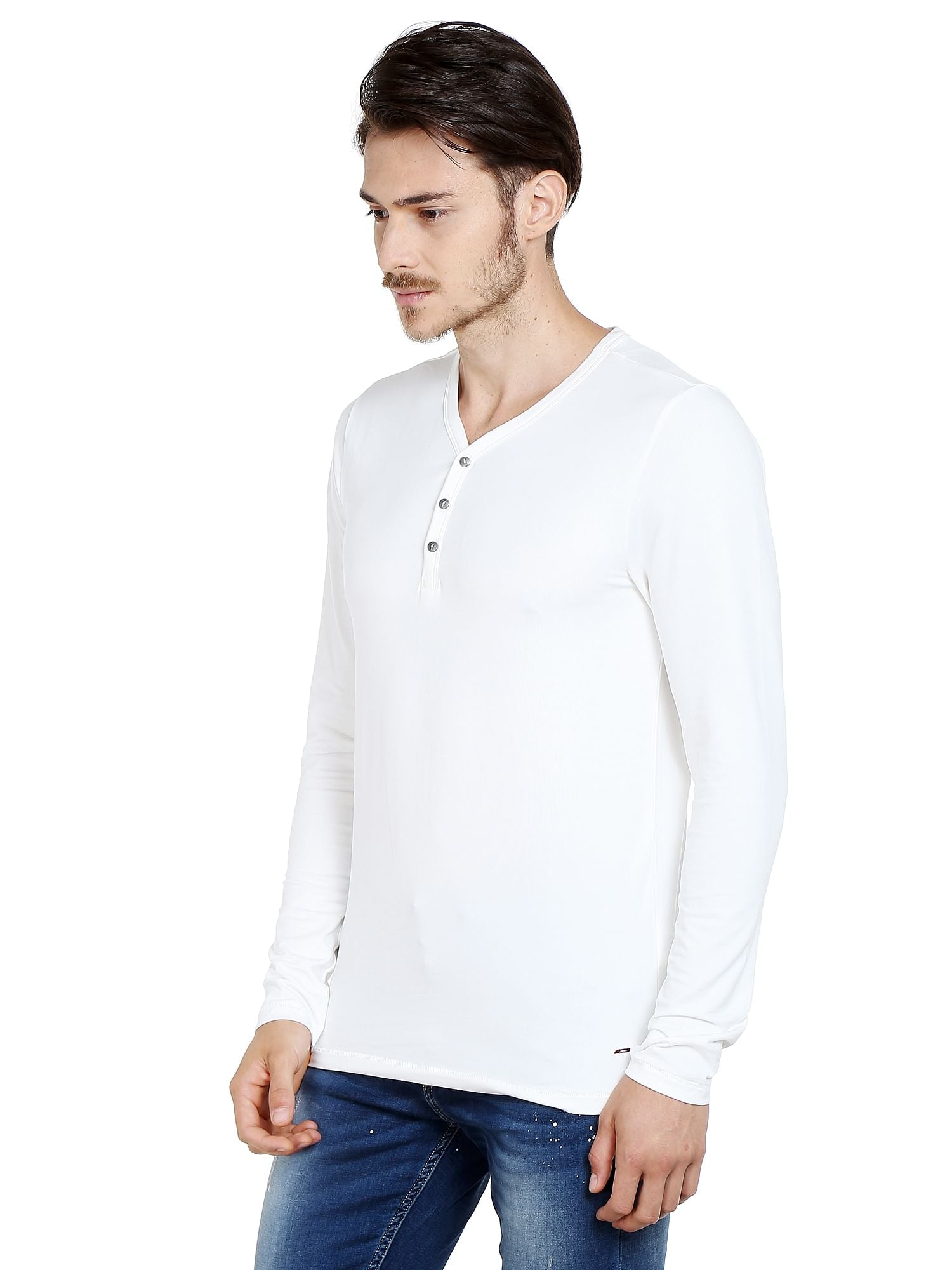 White Slim Fit Henley T-Shirt