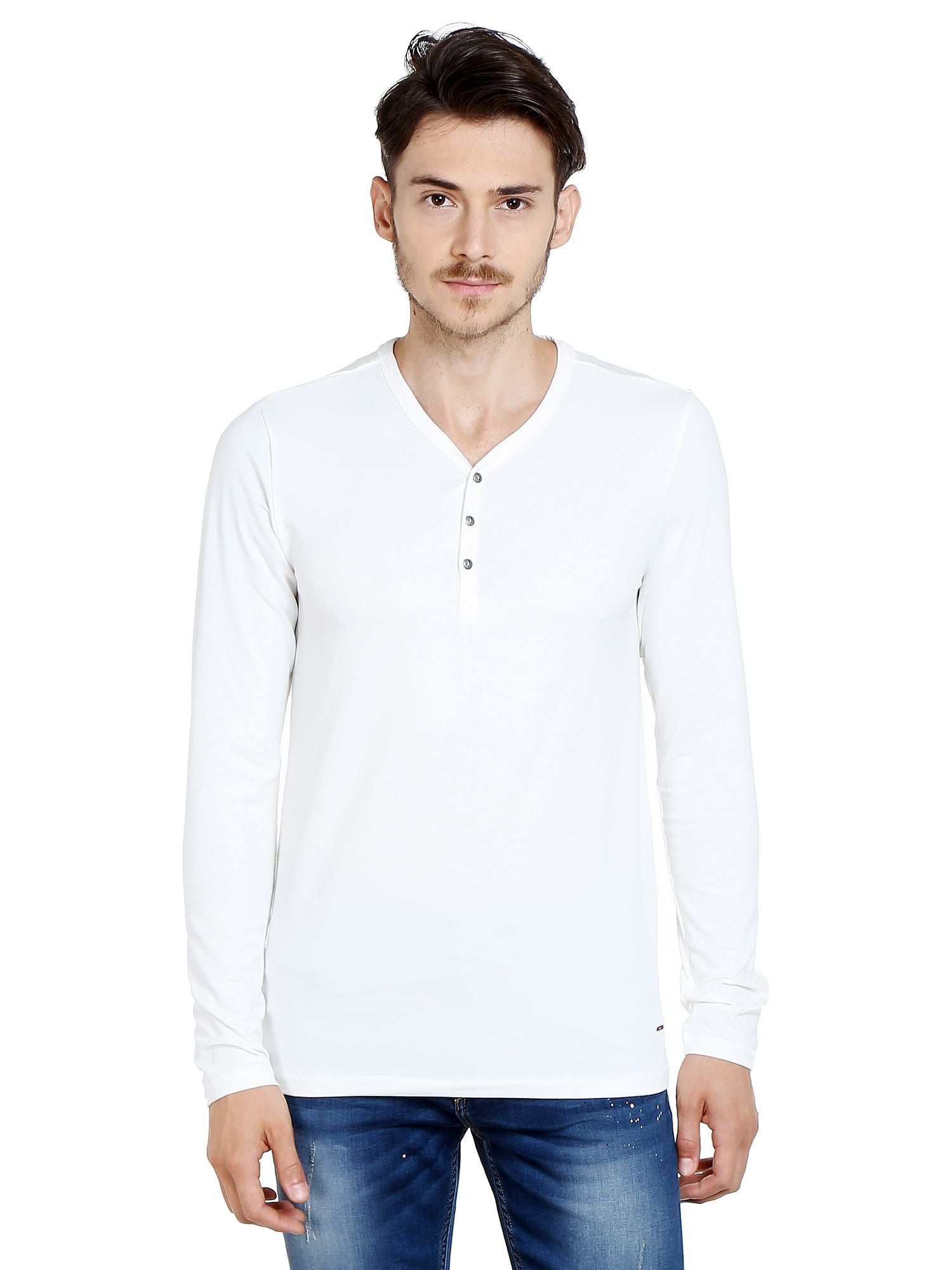 White Slim Fit Henley T-Shirt