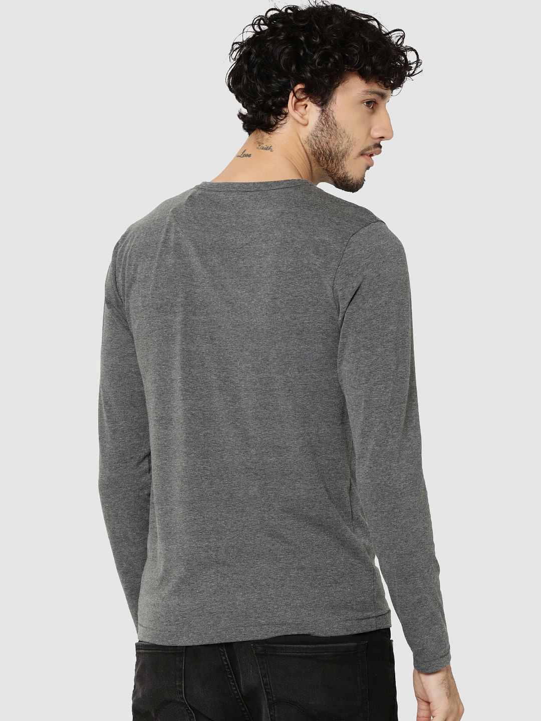 Grey Full Sleeves Henley T-Shirt