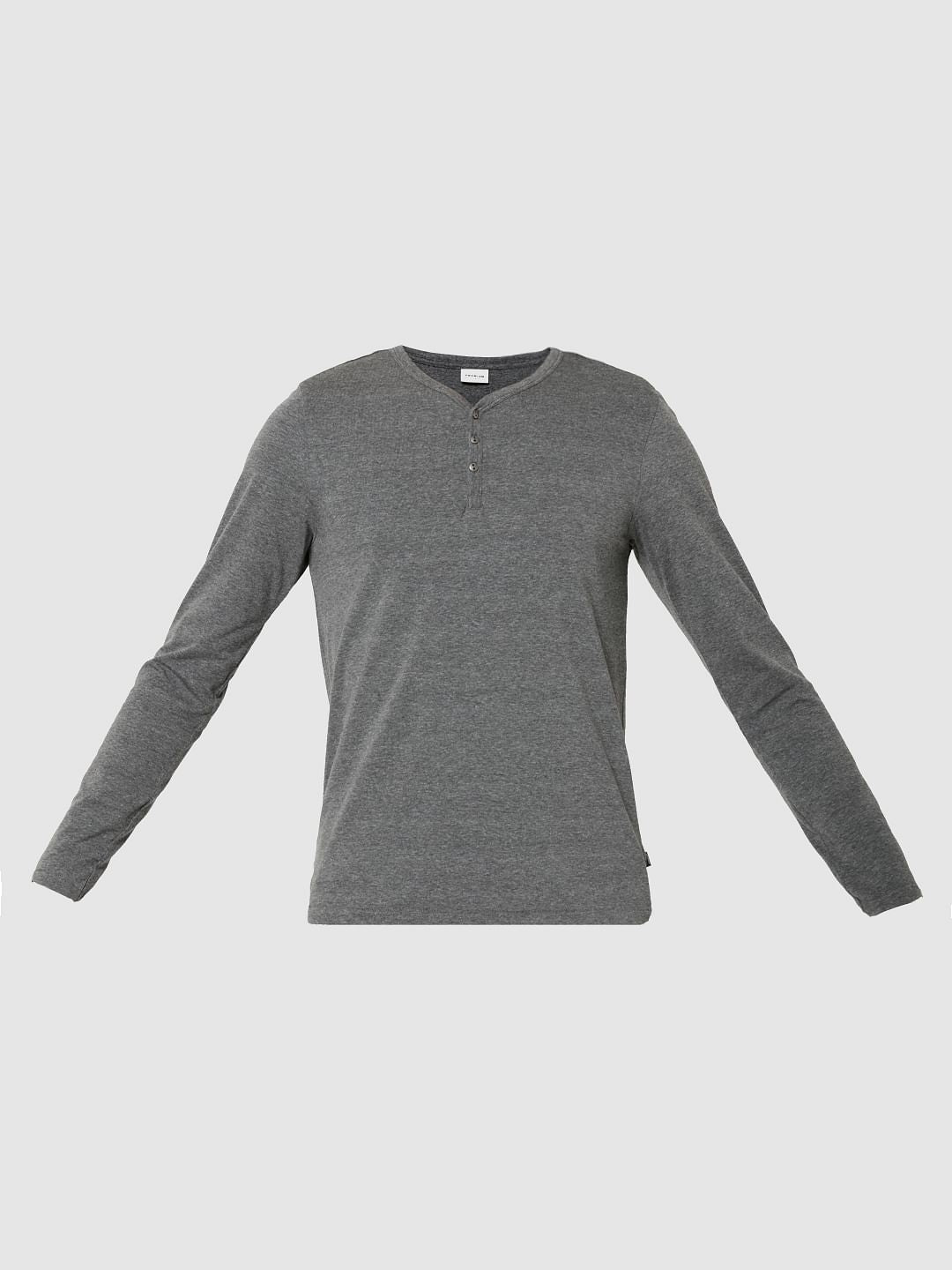 Grey Full Sleeves Henley T-Shirt