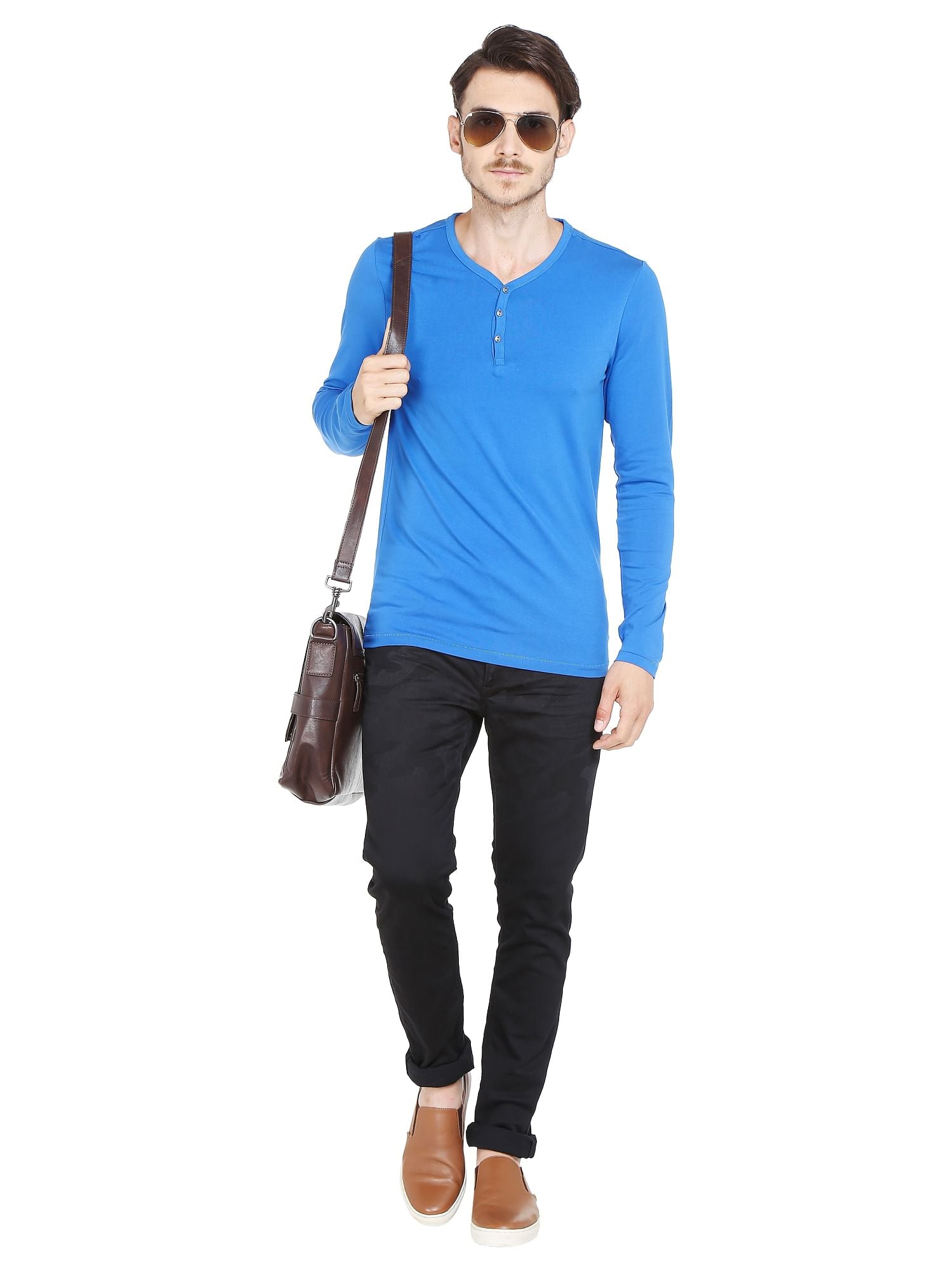 Blue Slim Fit Henley T-Shirt