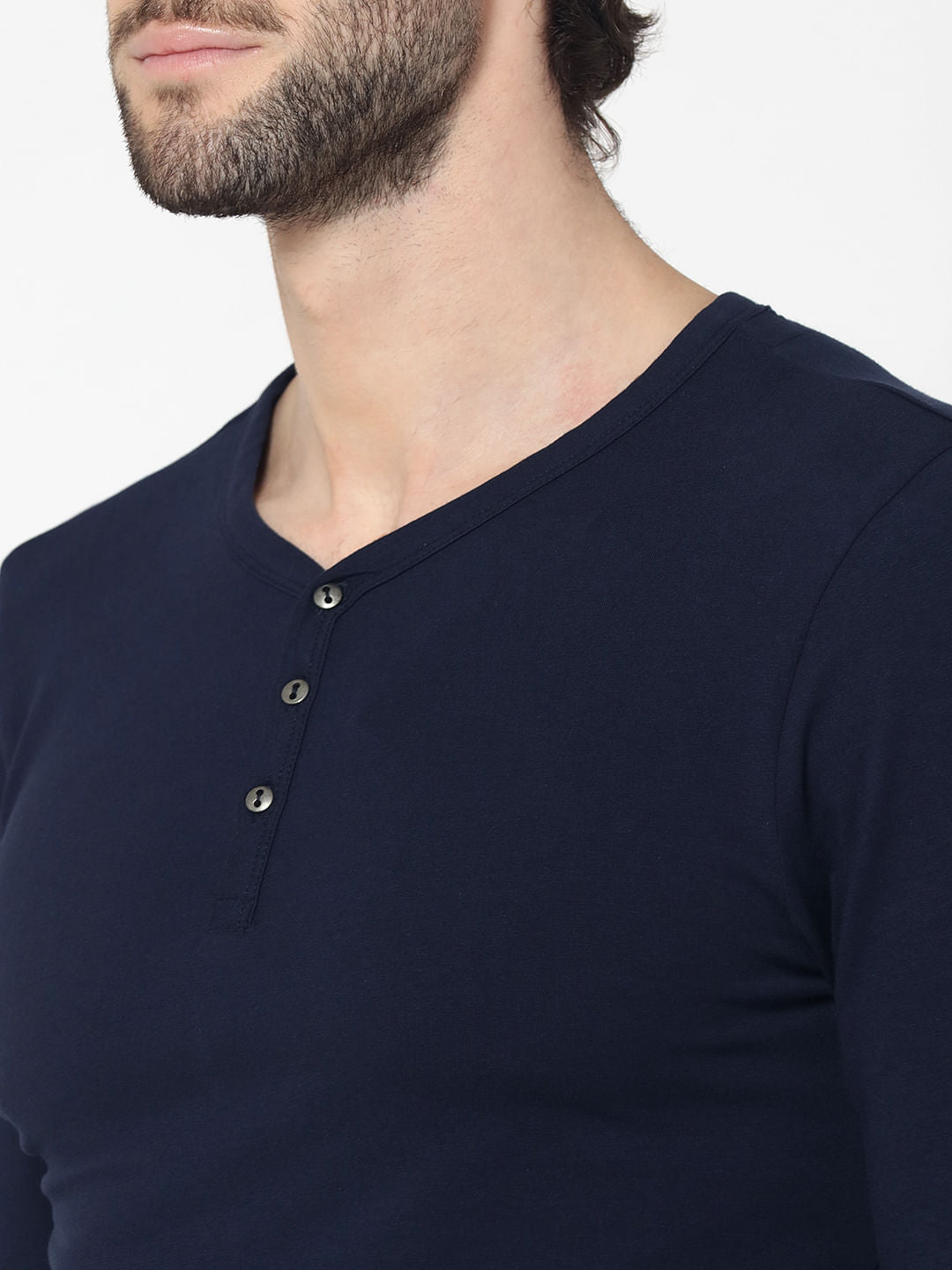 Dark Blue Full Sleeves Henley T-Shirt