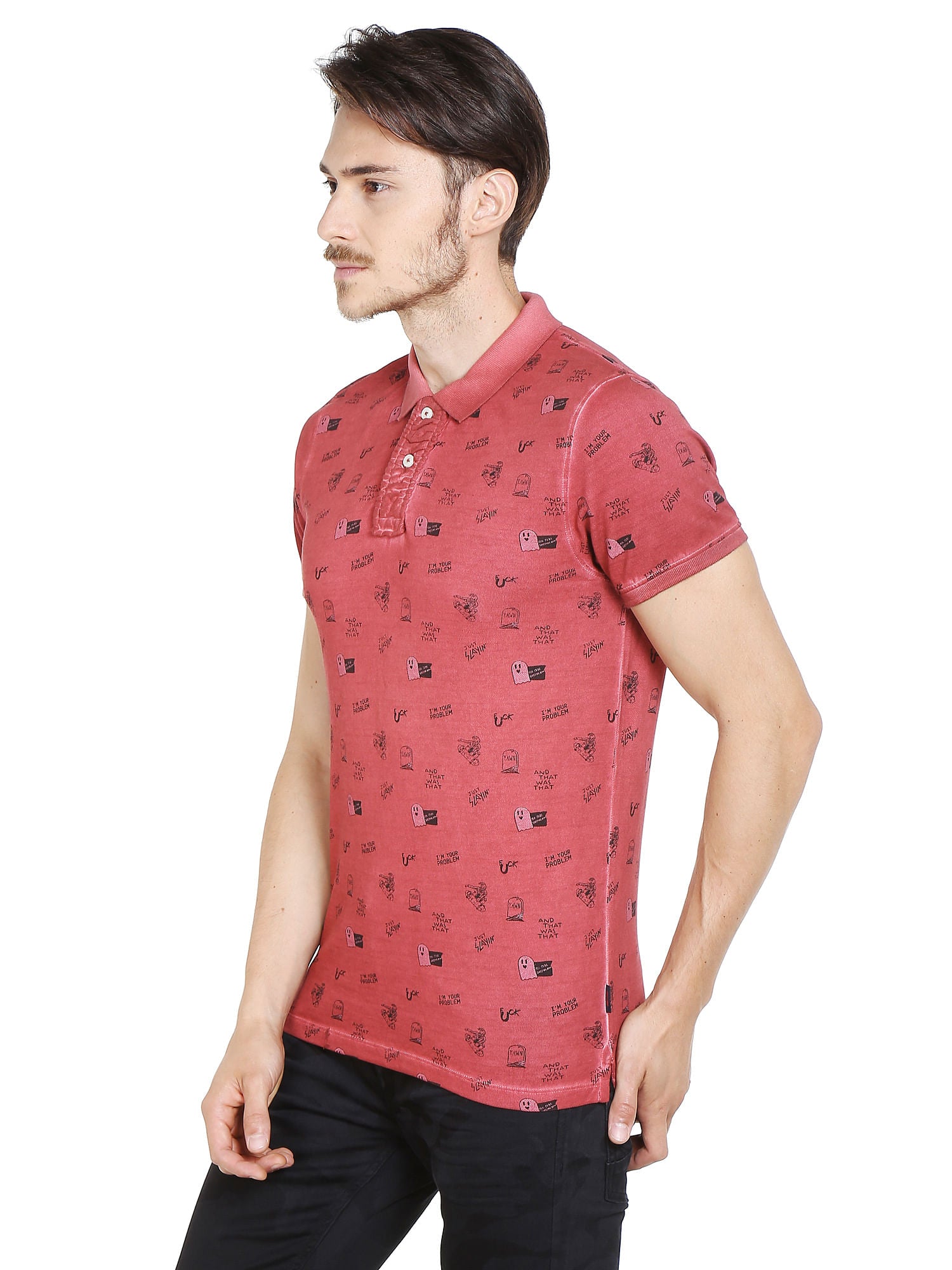 Red Graphic Print Polo T-Shirt