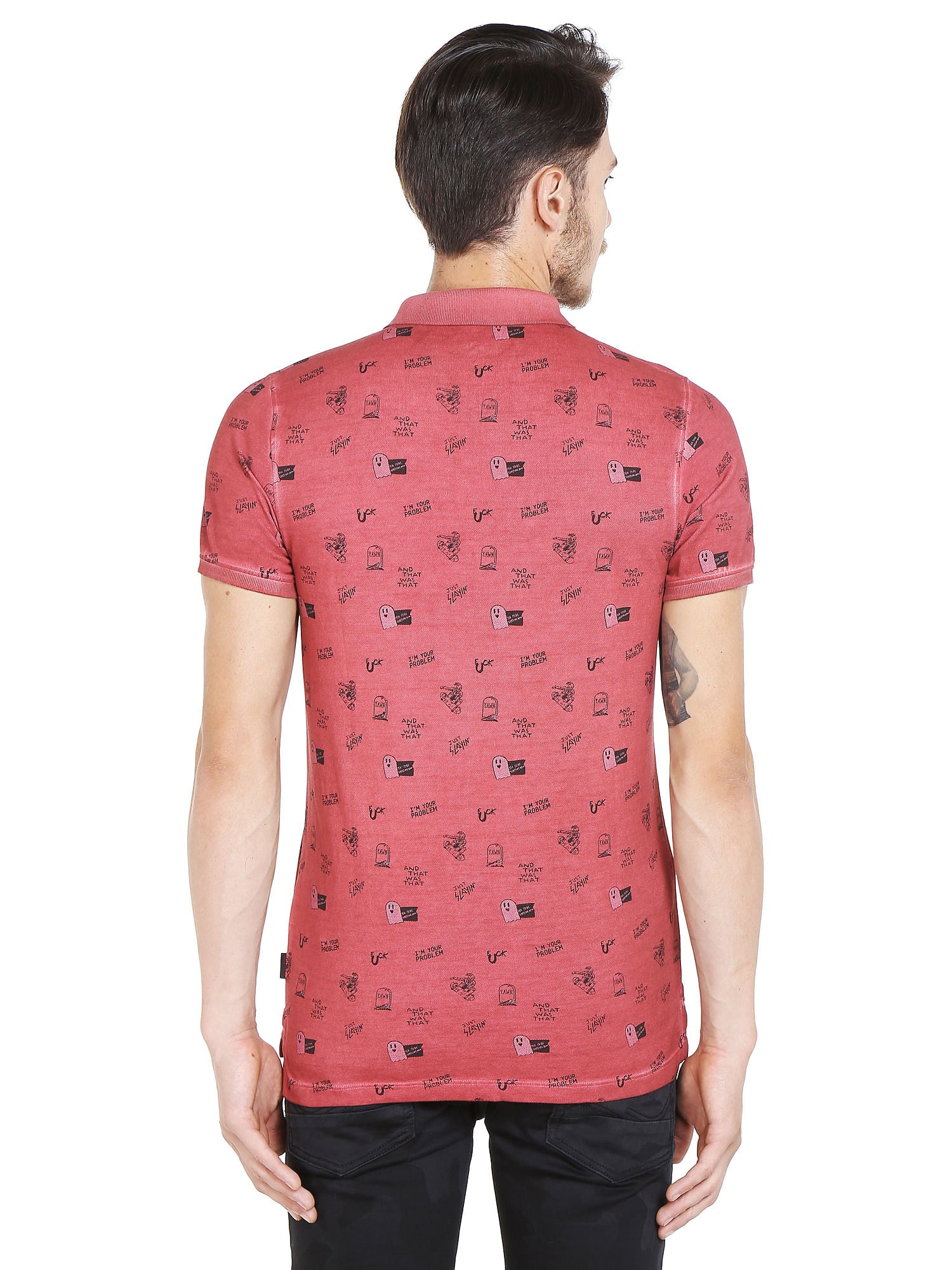 Red Graphic Print Polo T-Shirt