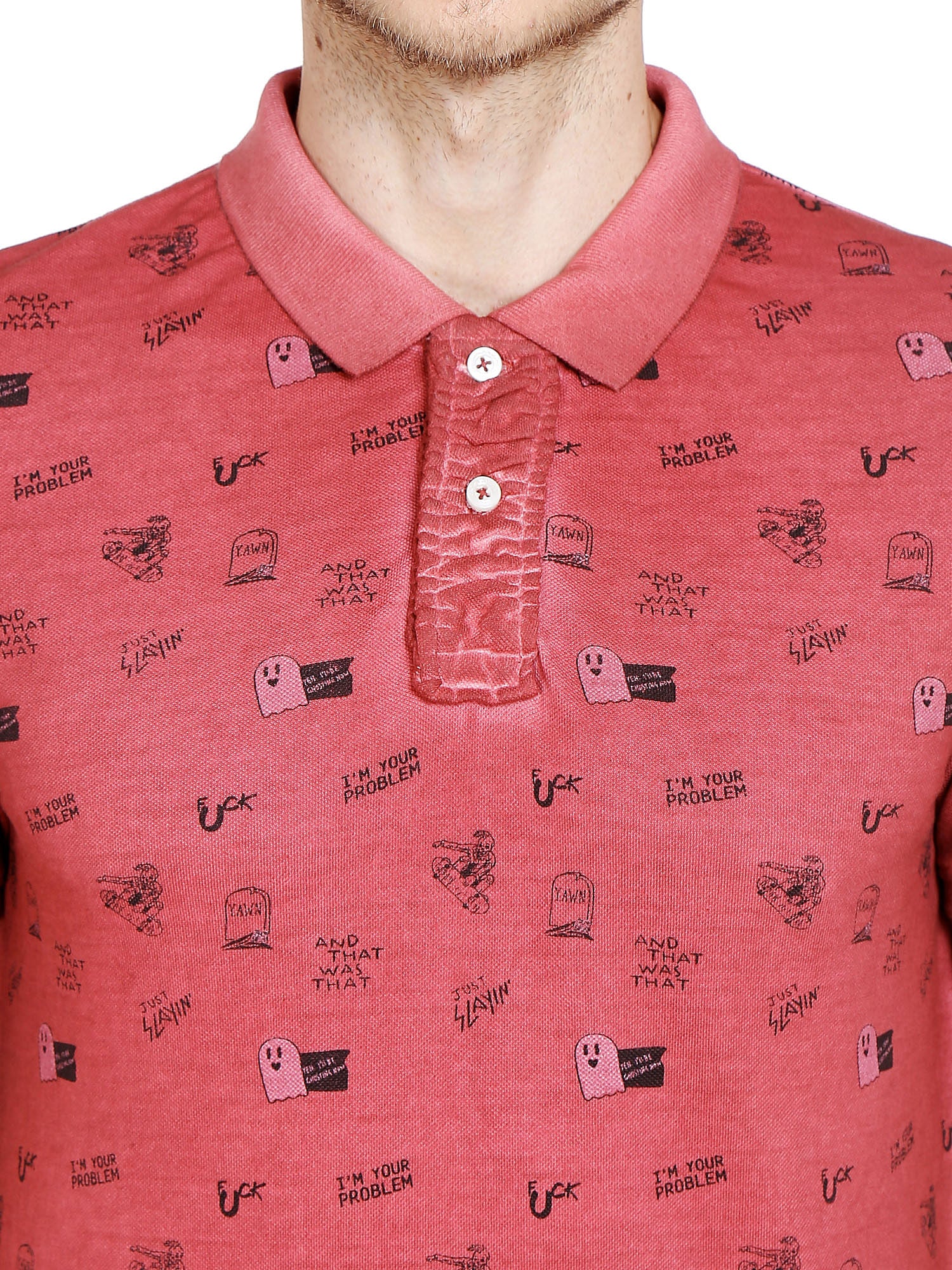 Red Graphic Print Polo T-Shirt