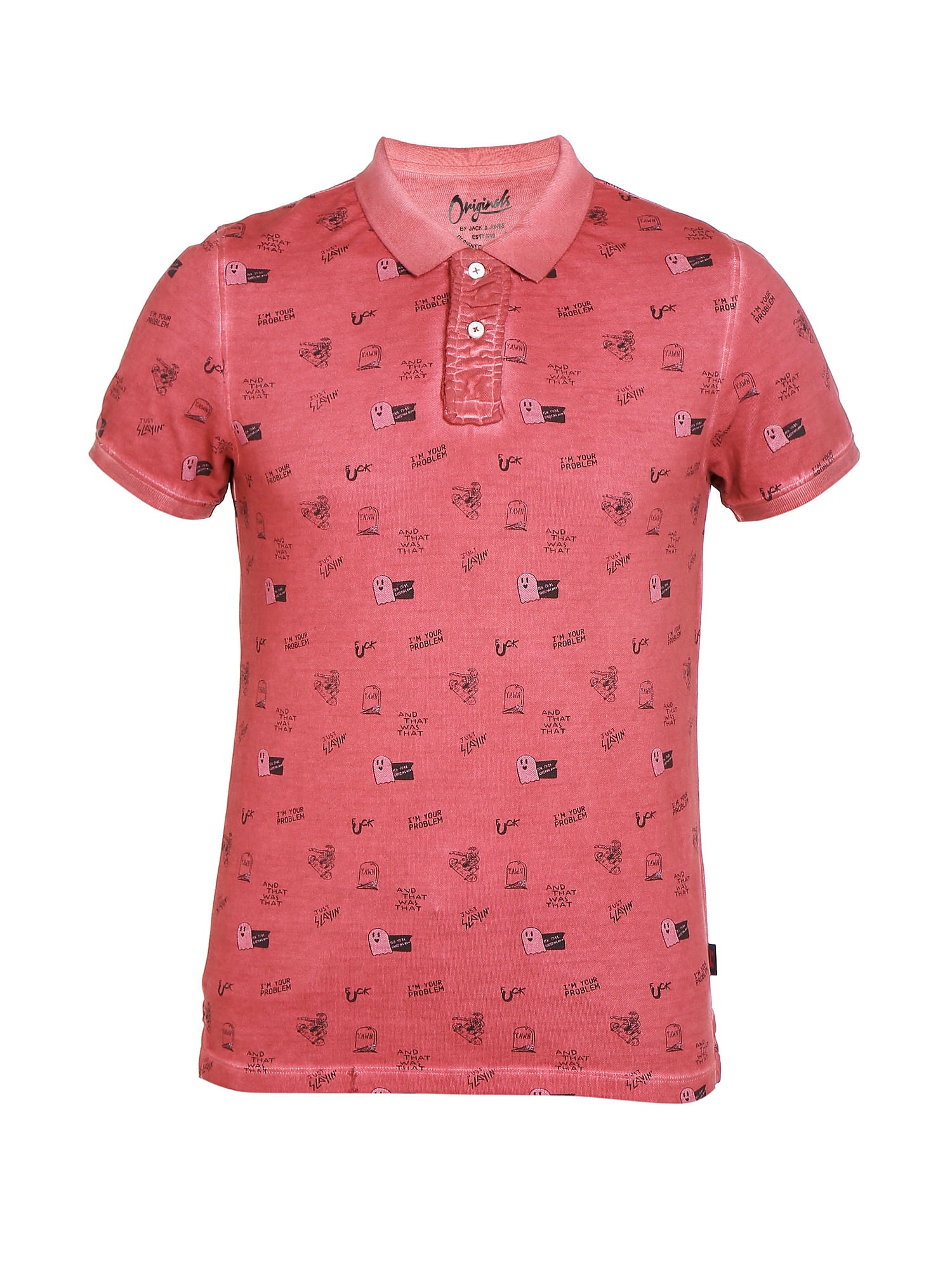 Red Graphic Print Polo T-Shirt