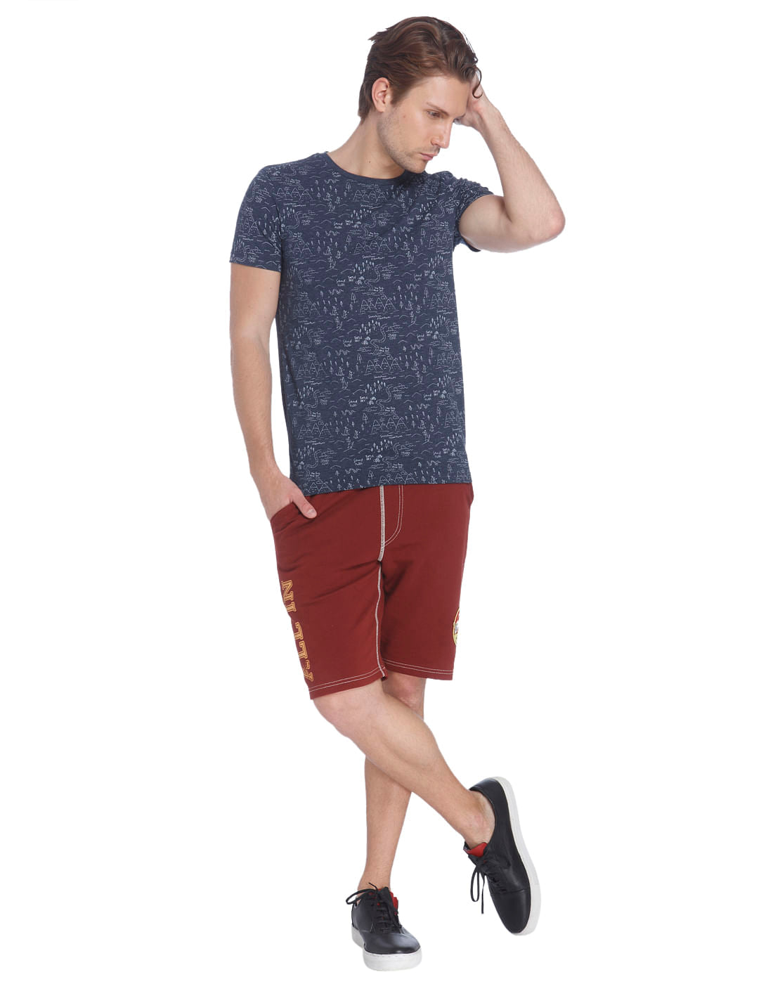 Blue All Over Print Crew Neck T-Shirt