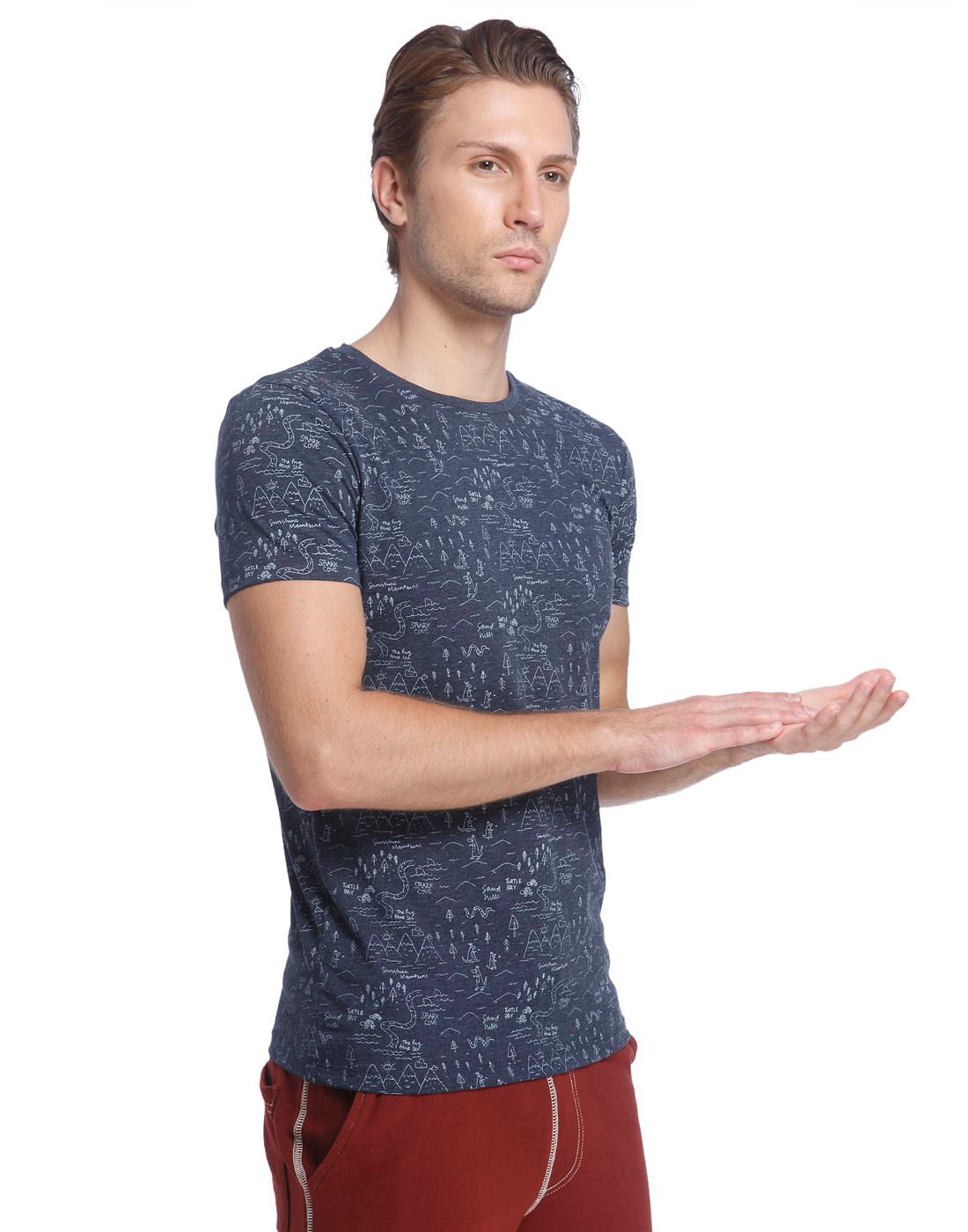 Blue All Over Print Crew Neck T-Shirt