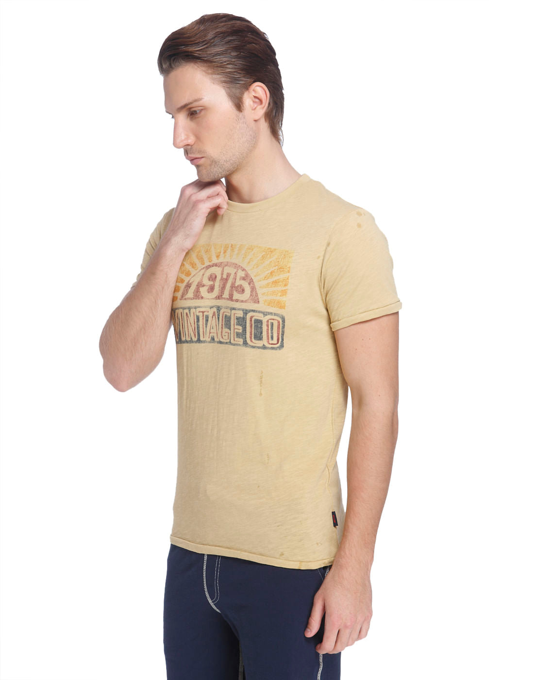 Graphic Print Brown Crew Neck T-Shirt