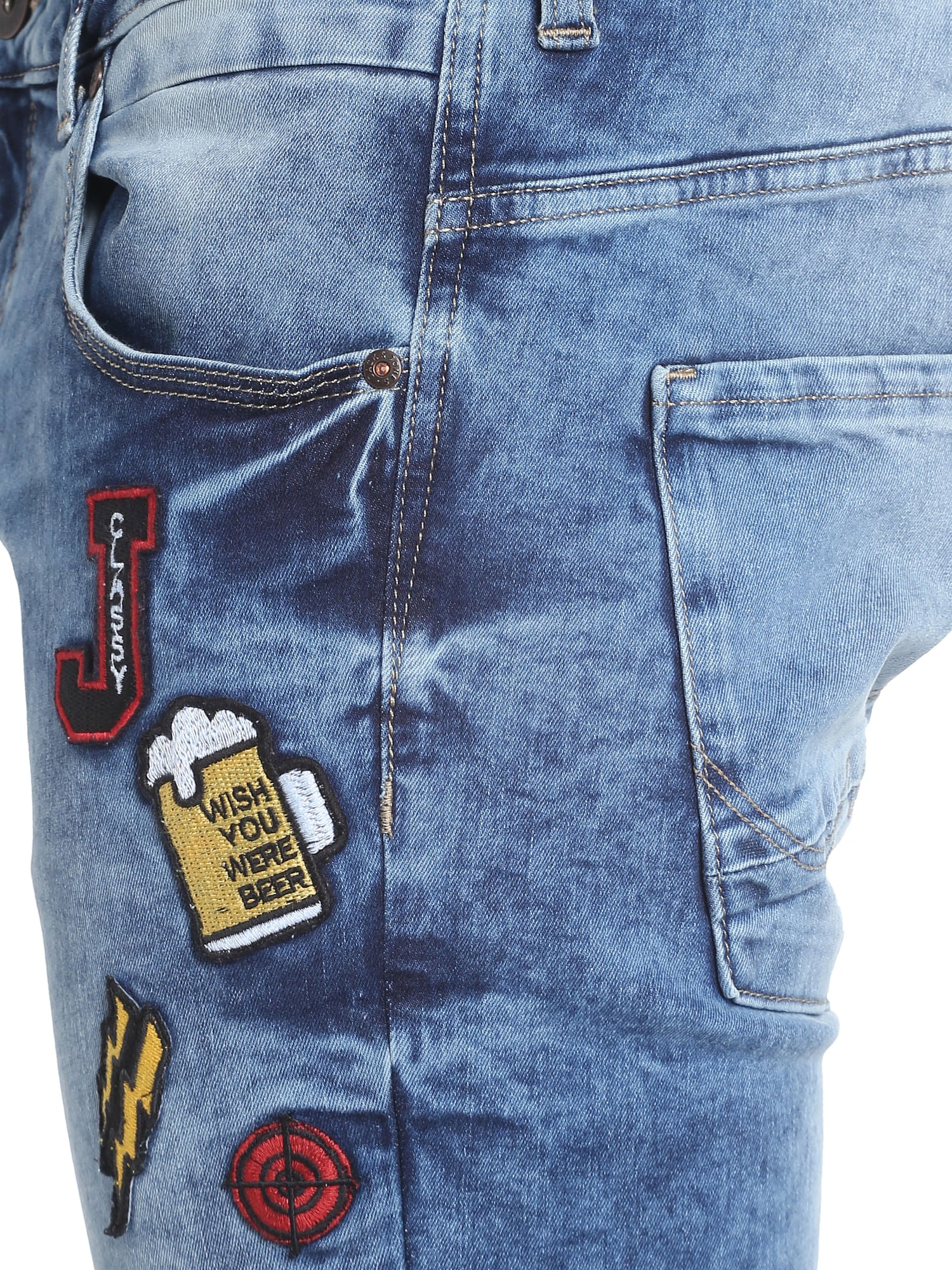 Blue Slim Jeans With Badge Detail