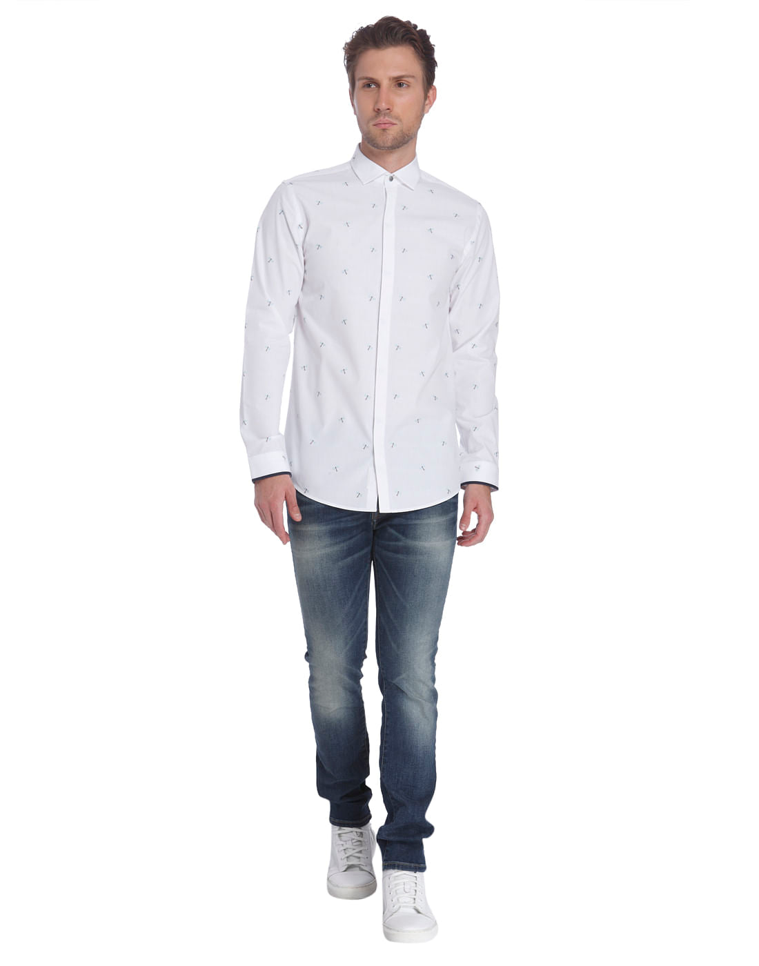 White Dragonfly Print Shirt