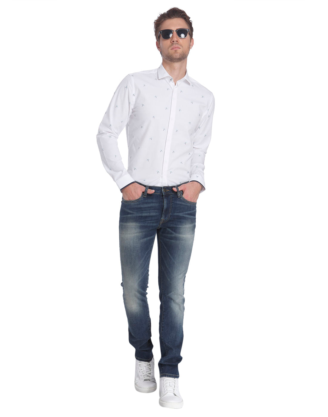 White Dragonfly Print Shirt