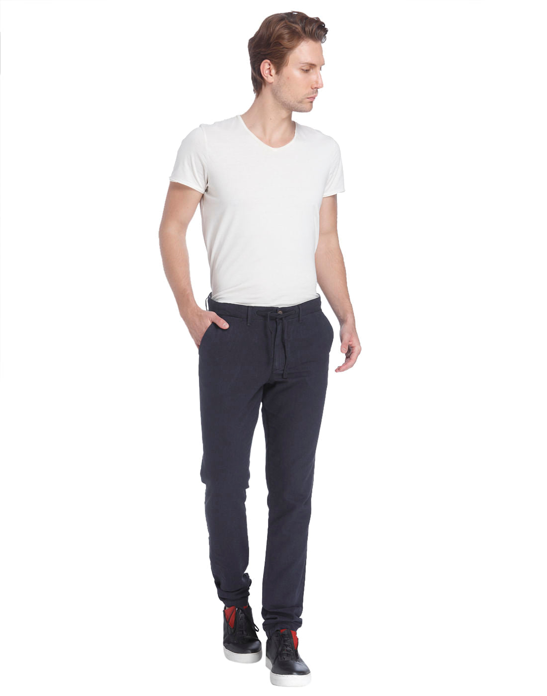 Blue Linen Drawstring Pants