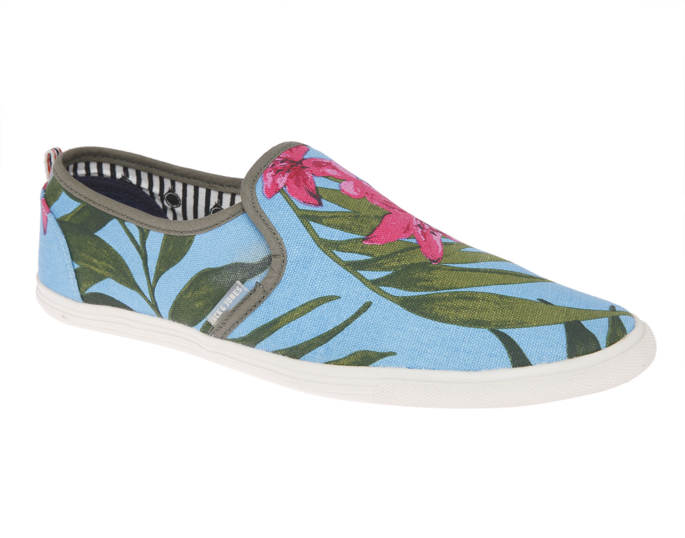Floral Tropical Print Blue Slip On Shoes